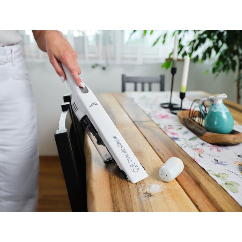 Aspirator vertical fara fir 2 in 1 ETA Handy Home 5428 90000, Li-Ion 10.8 V, Motor BLDC 120W, Filtru HEPA, LED, Autonomie 25 min, Alb