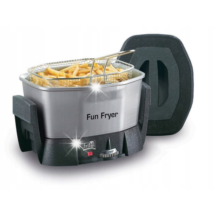 Мини фритюрник Fritel 1,5L 1400W, сив, сребрист, черен