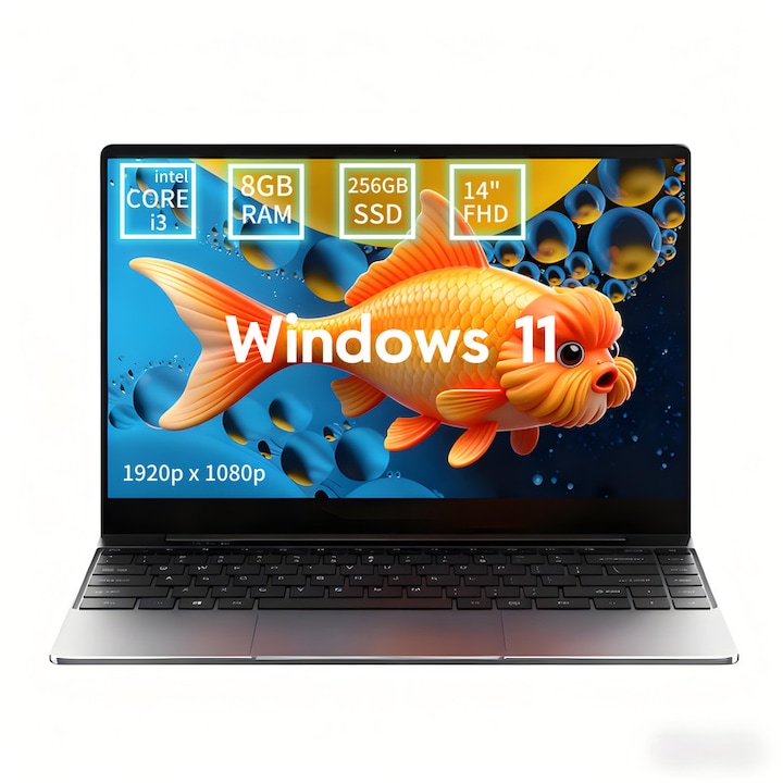 Laptop Chuwi CoreBook i3, Intel Core i3 UHD Graphics 615, 8 GB RAM, 256 GB SSD, 14" FHD IPS, 1080P, Windows 11, Nemzetközi billentyűzet, könnyű és intelligens