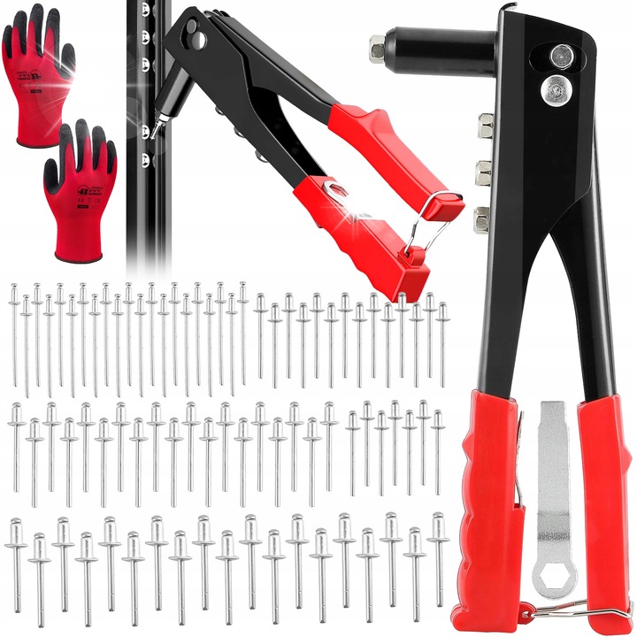 Renew Force szegecselő fogó, 500 szegecses készlet, 4 cserélhető fej, fekete és piros, 250x71mm