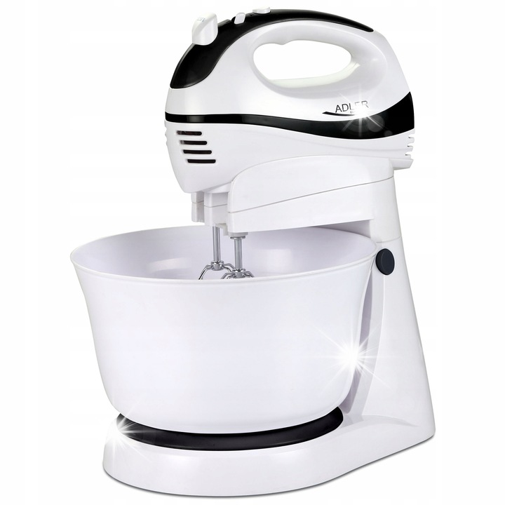Миксер Adler AD 4206, 300W, 5 скорости, въртяща се купа 3,4л, бял