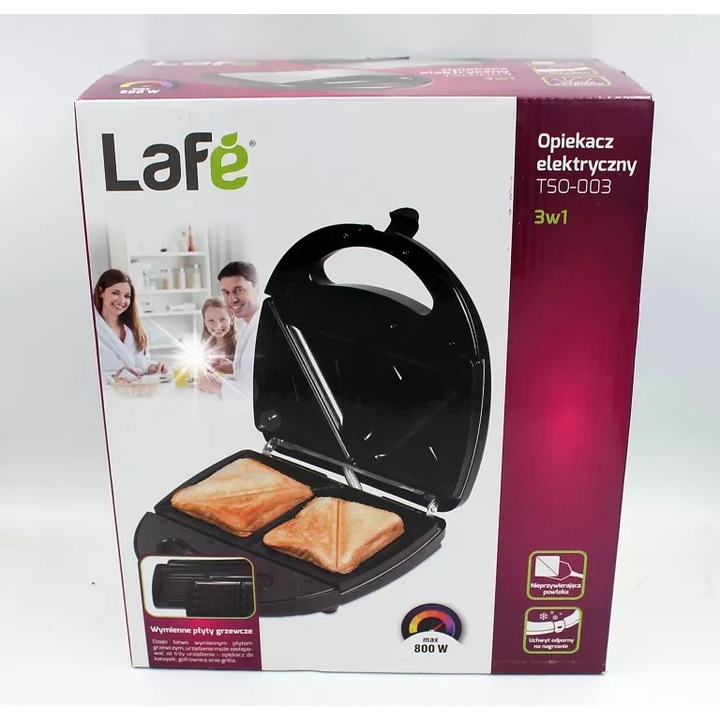 Opiekacz 3w1 Lafe BOP-006B, sandwich, grill, gofrownica, 800W, inox, negru