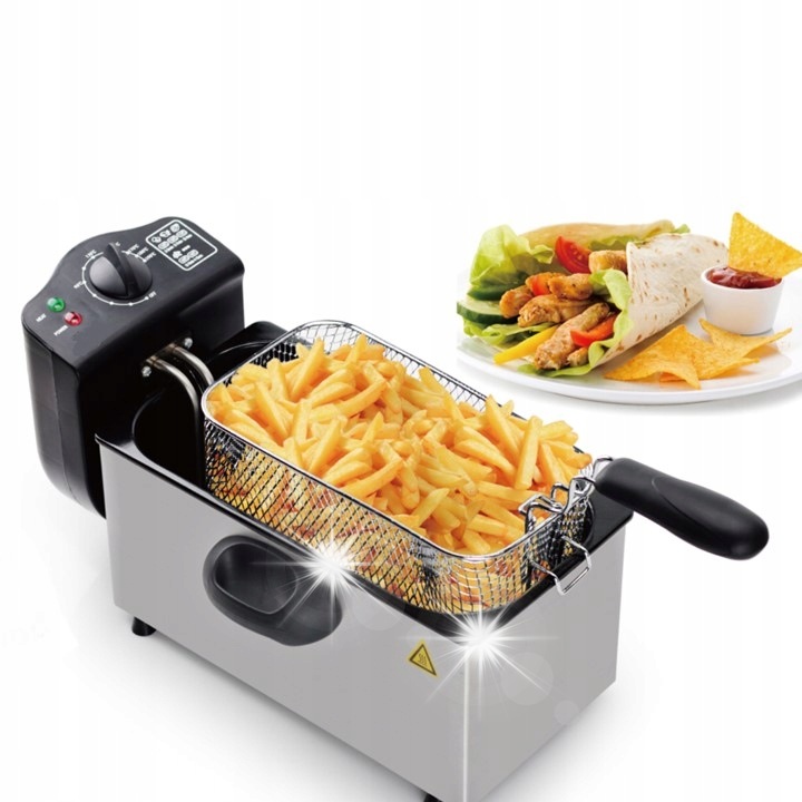 Royalty Line 3L 2000W hagyományos fritőz, rozsdamentes acél, hőmérséklet-szabályozással, csúszásmentes, 37x28x21cm