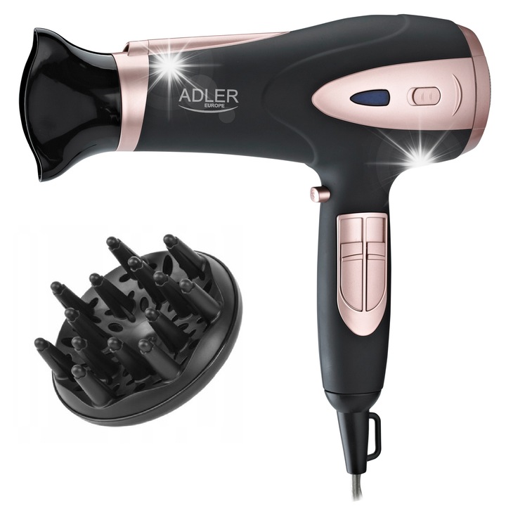 Сешоар Adler, модел AD 2248B, функция за йонизация, 2400W, черен, комплект с дифузер и концентратор