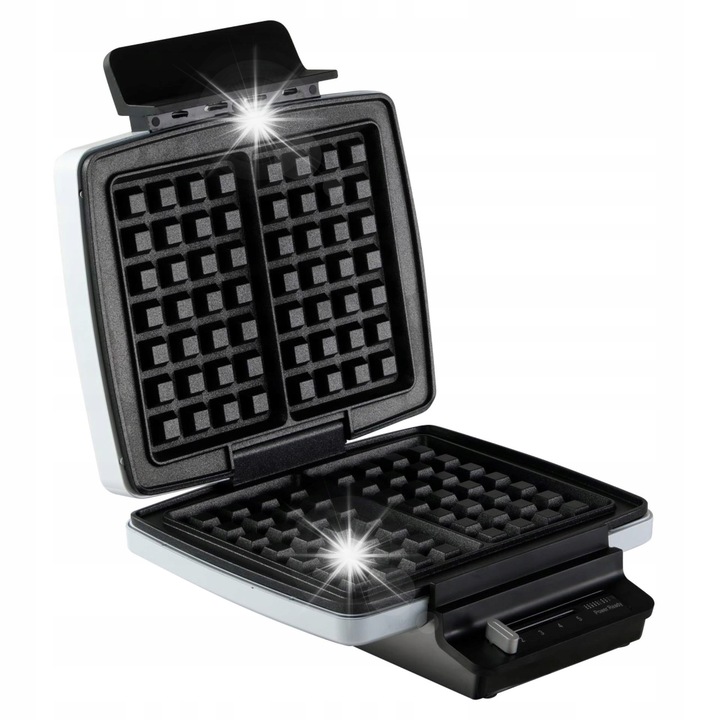 Adler 1800W gofrisütő, 2 nagy gofri, hőmérséklet szabályozás, fehér, 24x23x9.5cm