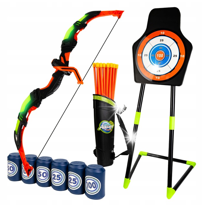 Комплект за игра с лък за деца, click4TOYS, лък с LED, 20 стрели, 6 мишени, 100x45x42см