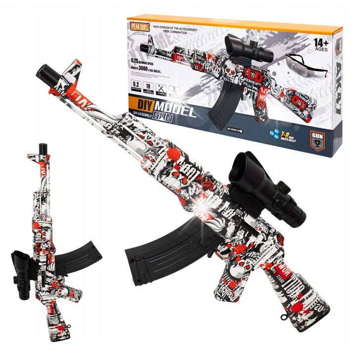 Автоматичен пистолет click4TOYS, карабина с гел топчета, 2 режима, 57,5х22х6,5см, пълен комплект с акумулатор и очила