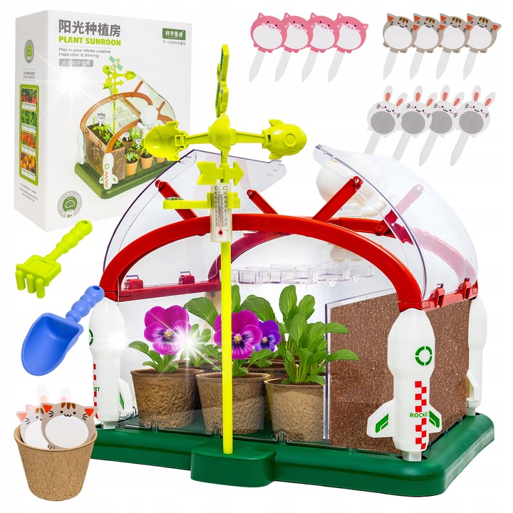 Комплект за игра на градинарство, click4TOYS, детска оранжерия, 12 саксии, система за напояване, 30x32x24см