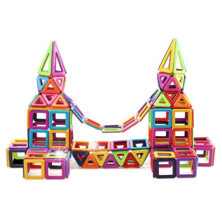 Комплект магнитни тухлички click4TOYS, 76 елемента, ярки цветове, 3D