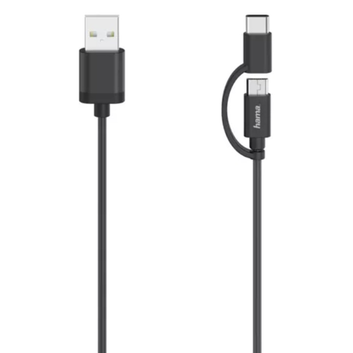 Hama 200616 kábel, microUSB, 2 az 1-ben, USB-C adapter, 0.75 m Fekete