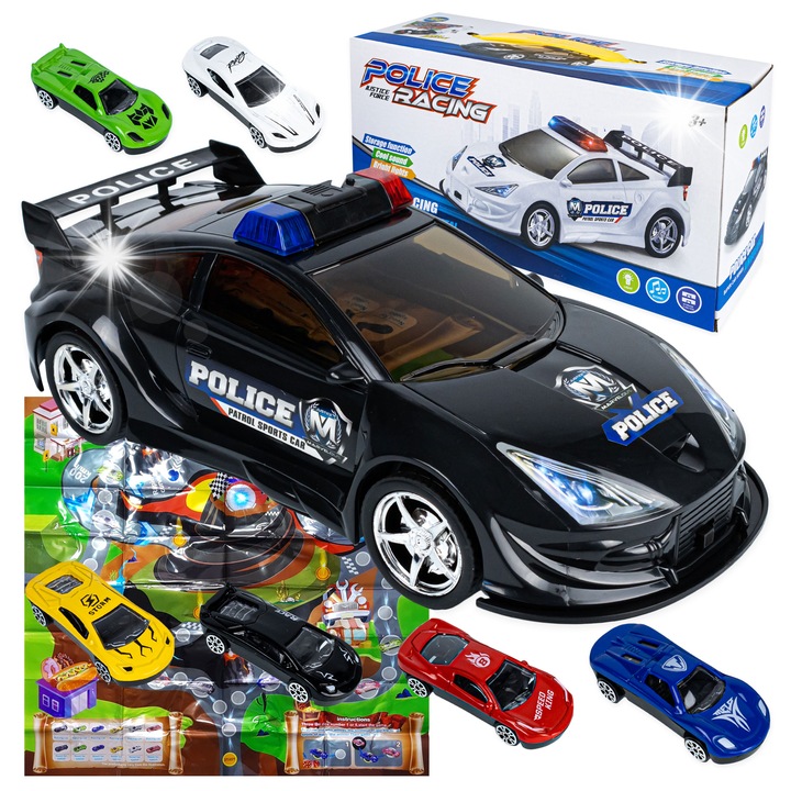 Комплект Полицейска Зона с 6 колички, пътни знаци и настолна игра, 32,5x14,5x12см, многоцветен