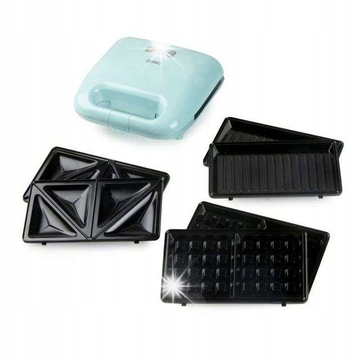 Tocator sandwich Severin, 3 in 1, inox negru, 1000W, set cu placi pentru gofre si gratar, 23x23x9,1cm