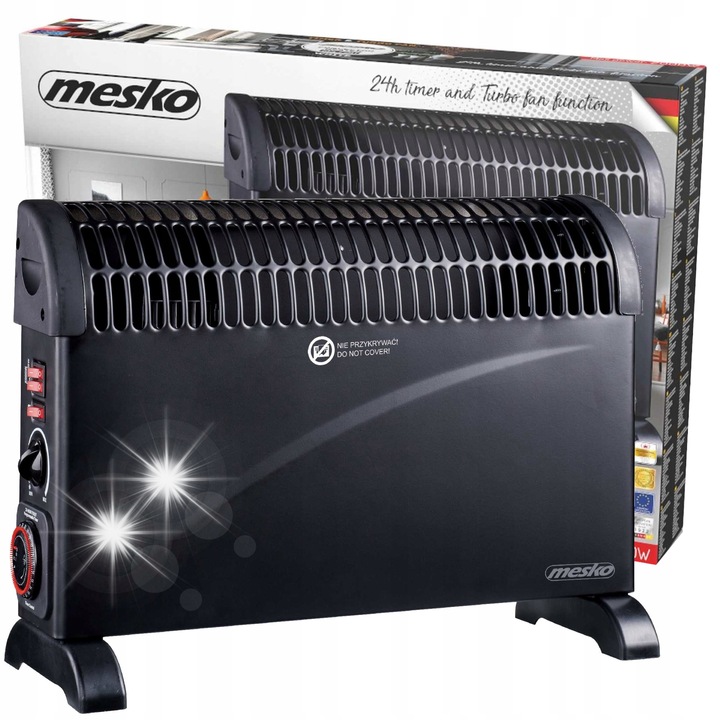 Електрически конвектор Mesko, 2000W, таймер 24ч, Turbo, черен, 53,5x20x38,5см