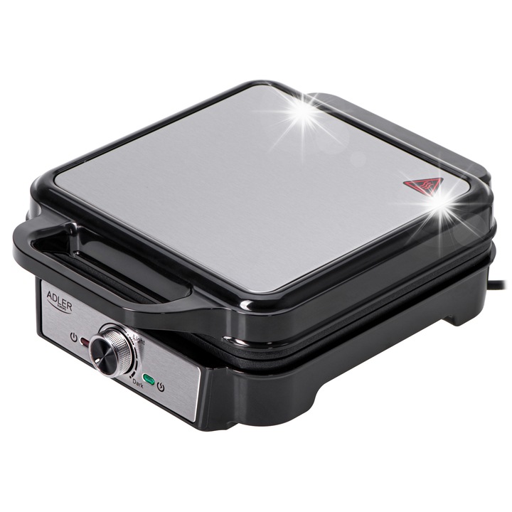 Gofrisütő Adler AD 3083, 4 gofri, 1800W, fekete-ezüst, 10x10cm