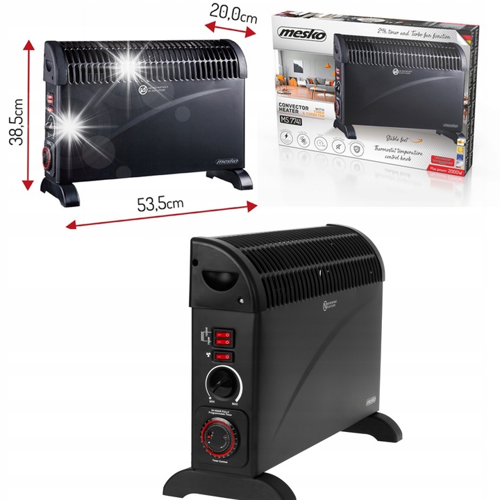Електрически конвектор Mesko, 2000W, таймер, Турбо, 53,5x20x38,5см