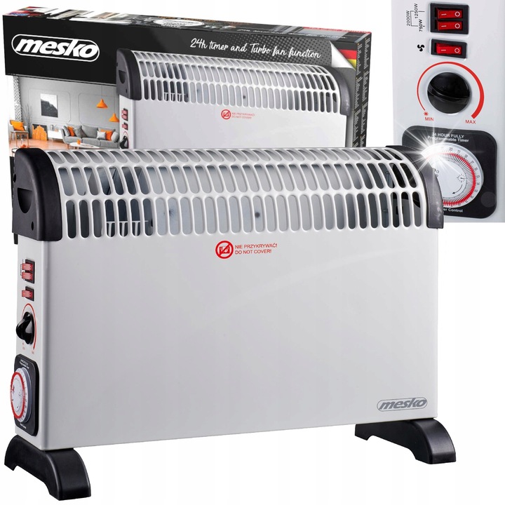 Електрически конвектор Mesko, 2000W, таймер, бял, 53,5x20x38,5см