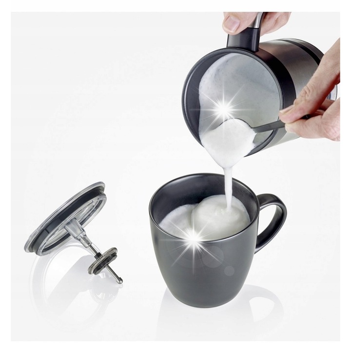 Електрически пенообразувател за мляко Severin, 450W, 200мл, матиран инокс, матово черно, 16x10x19см