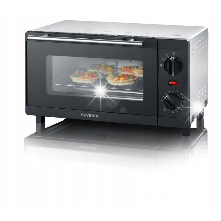 Мини електрическа фурна Severin TO 2052, 800W, 9л, сребристо-черна, с 60 мин. таймер