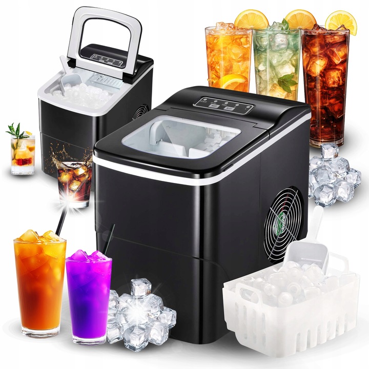 Masina de gheata Heckermann, 12 kg/zi, 120W, neagra, 222x313x320mm