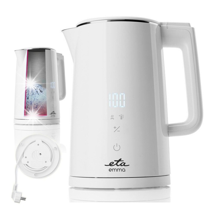 Fierbator electric fara fir Eta Emma, 1,5L, 2200W, reglare temperatura, alb, set complet