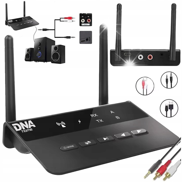 Bluetooth предавател/приемник DNA HTVR, 80м, 500mAh, AUX, RCA, 11x9x2,5см
