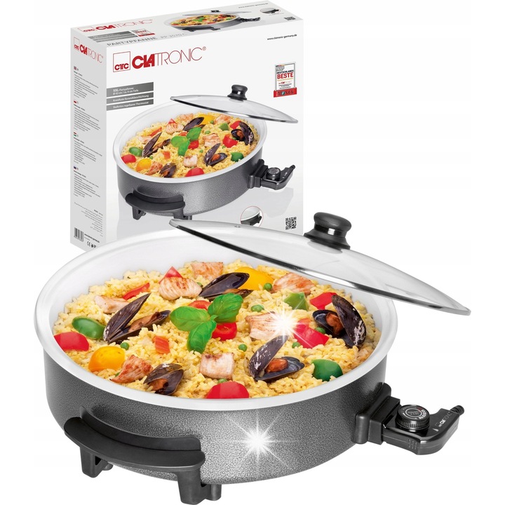 Електрически тиган Clatronic PP 3570 C, 42см, 1500W, незалепващо покритие, комплект