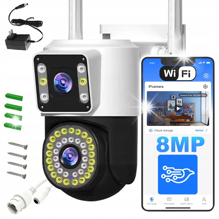 Ротационна WiFi камера за наблюдение 8MPx UHD Renew Force, детекция на движение, аудио, IP66, пълен комплект