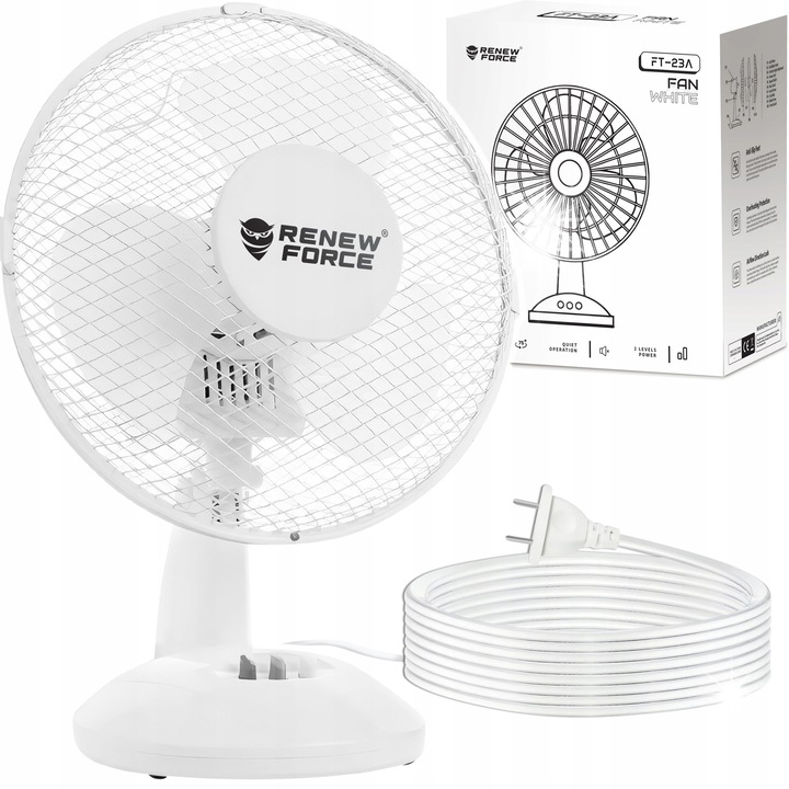 Настолен вентилатор Renew Force, 20W, бял, 3 скорости, 27см