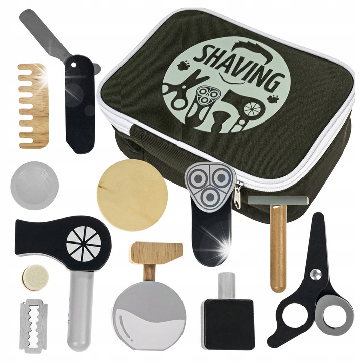 Комплект за фризьорство за деца, click4TOYS, дървени аксесоари, сешоар, 22.5x16.5x8.5см