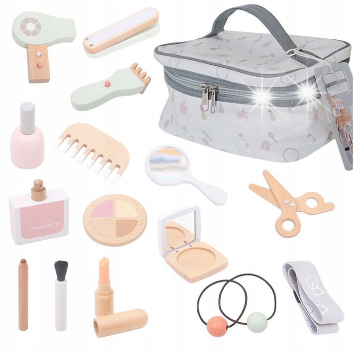 Козметичен и фризьорски комплект за деца, click4TOYS, 17 части, розов, 21x16x12см