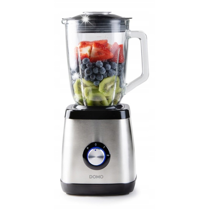 Блендер Domo, 1000W, 1,5л, стъкло, 2 скорости, сребрист/сив