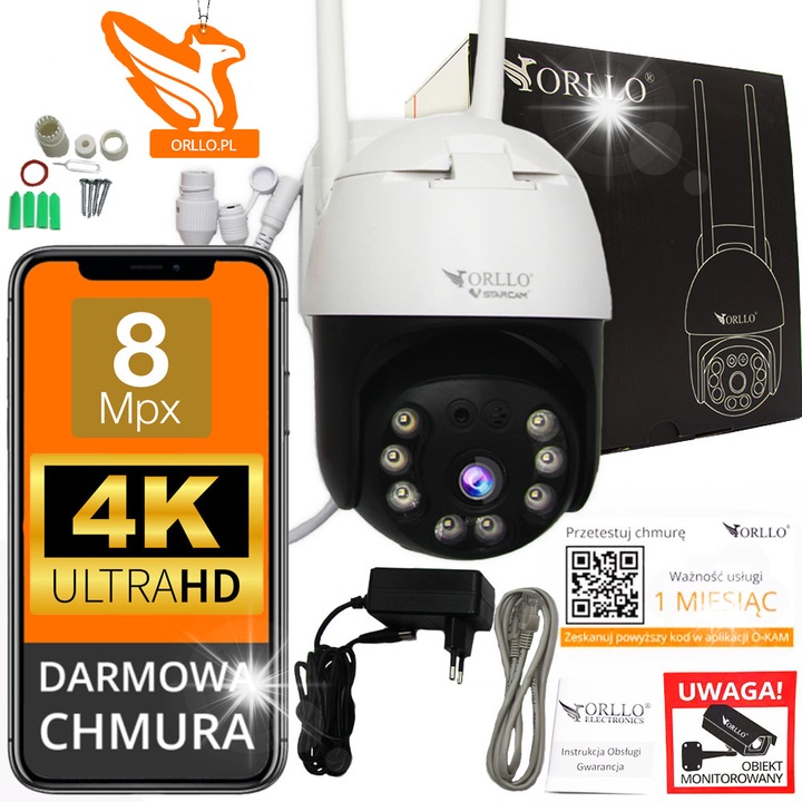 WiFi IP камера Orllo Z20 4K, ротационна, 8 Mpx резолюция, нощно виждане, стенен монтаж