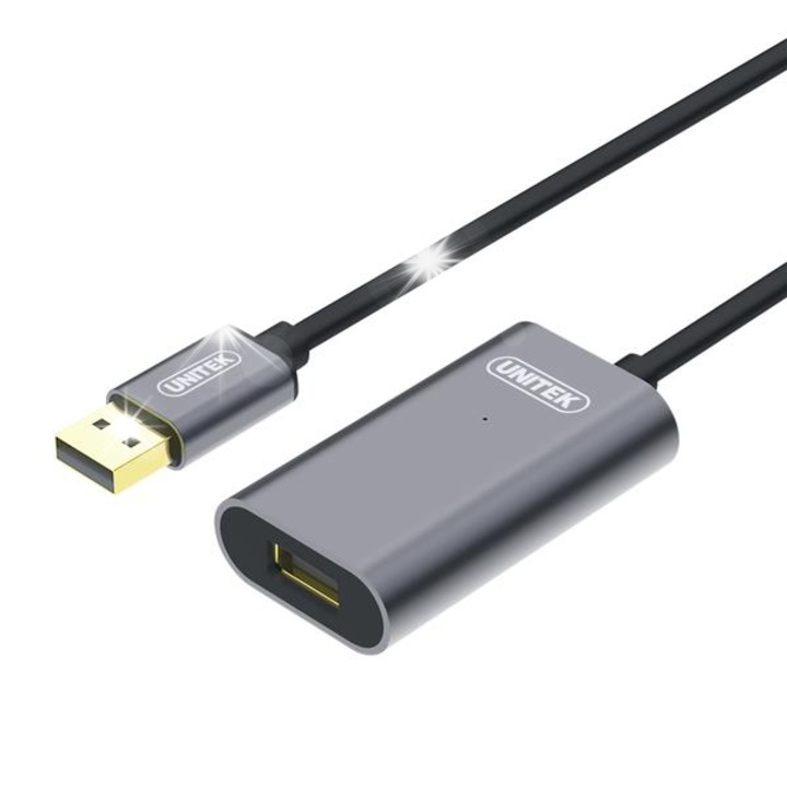 Призма USB 2.0 Unitek Y-274, 20м, черна, с допълнително захранване