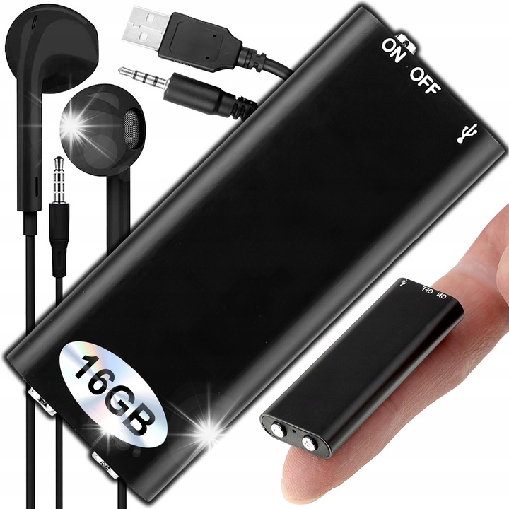 Дигитален диктофон 16GB, Renew Force, компактен, VOX функция, черен цвят, размери 4,5x2x0,7cm