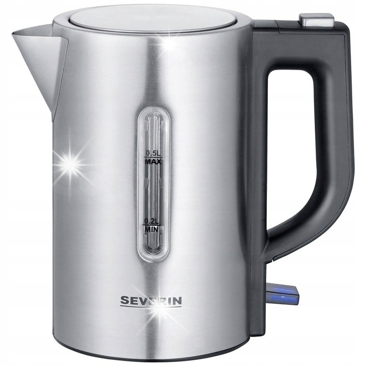 Туристически чайник Severin WK 3647, 1100 W, 0,5 л, сребрист, комплект с 2 чаши и 2 лъжици