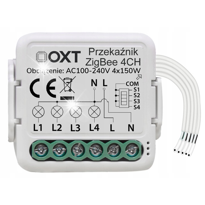 OXT mini modul, 4 áramkörös ZigBee, elektromos vezérlés, 90-250V, komplett készlet