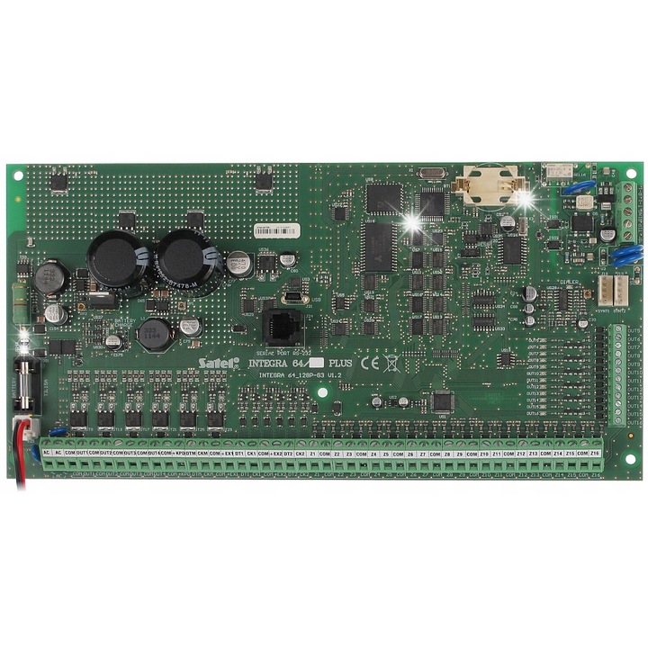 Satel INTEGRA 64 Plus riasztó központi panel, 64 zóna, 8 partíció, 264x134mm