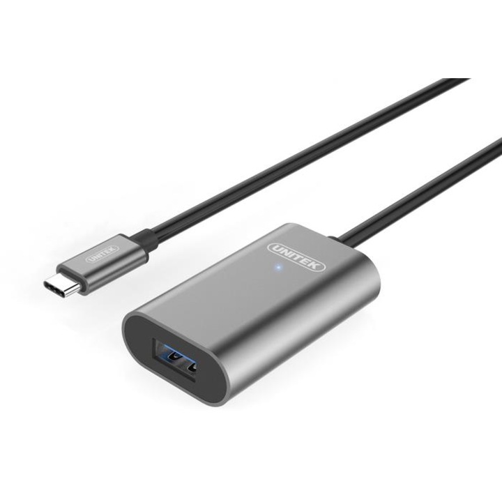 Jelerősítő, Unitek, USB-C - USB, 5m, 5Gbps, szürke/fekete