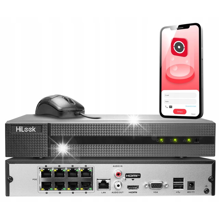 Rejestrator IP HiLook 8 canale 4MP, 6TB, alb