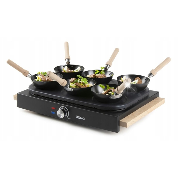 Gourmet szett 2 az 1-ben Domo DO8719W, wok és palacsintasütő, 6 személyes, fa design, 30,3x47,7x19,7cm