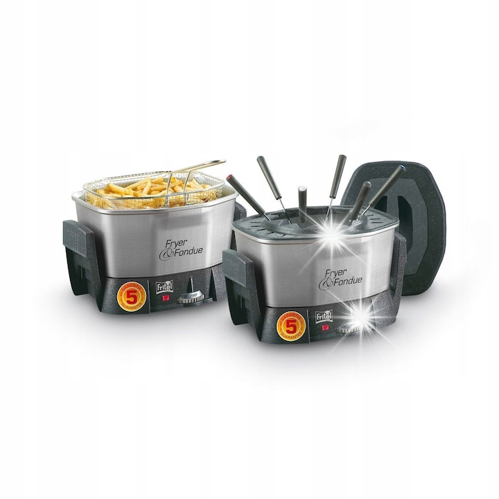 Мини фритюрник Fritel 1,5L 1400W, сив, сребрист, черен, осмоъгълна форма