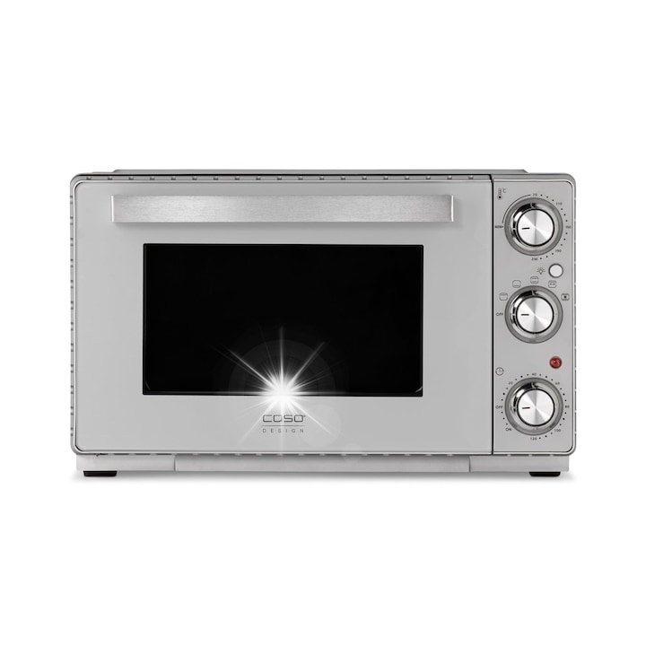 Cuptor electric CASO PizzaChef 430, 2200W, 8 programe automate, piatra pentru pizza 32x32cm, negru-argintiu
