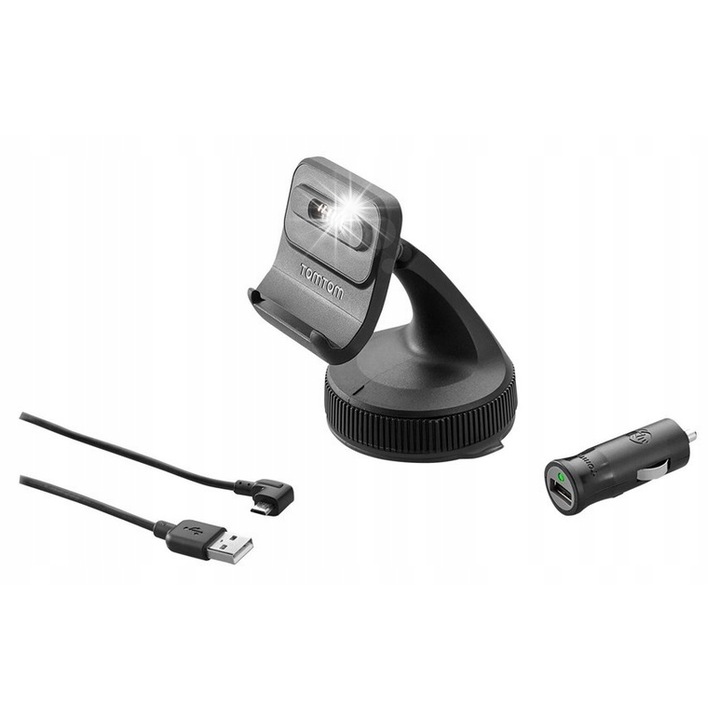 GPS проследяване, TomTom, стойка Click-and-Drive, зарядно за кола, USB кабел, черен, 1 брой