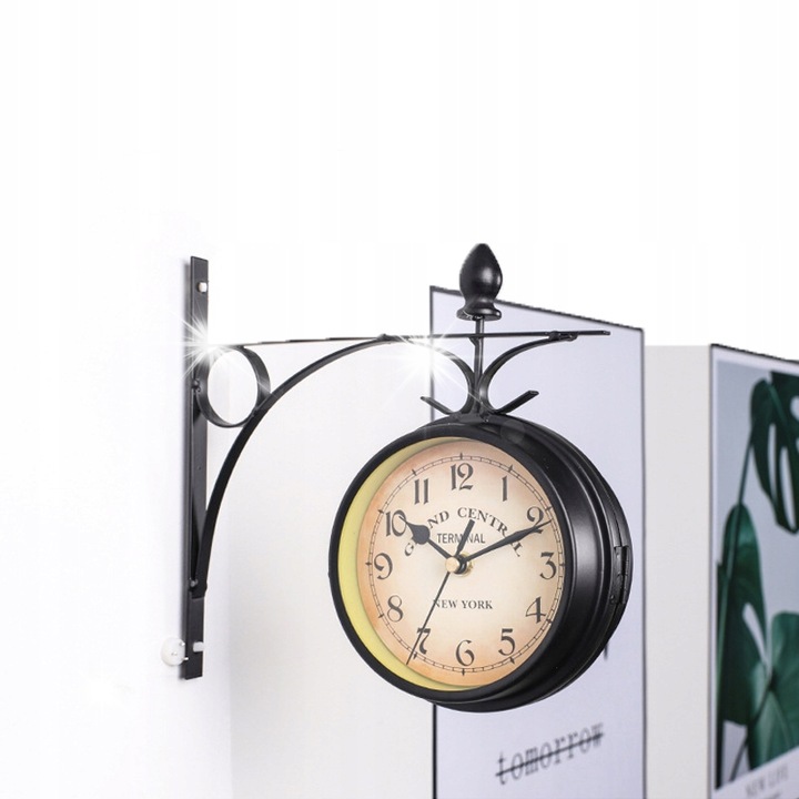 Retro dekoratív óra, vintage design, 2 mechanizmussal, fekete, 22x22x8cm