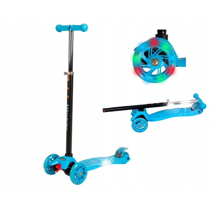 Тротинетка Bauerkraft, с LED колела, сгъваема конструкция, 73-83см, за деца, макс 50кг