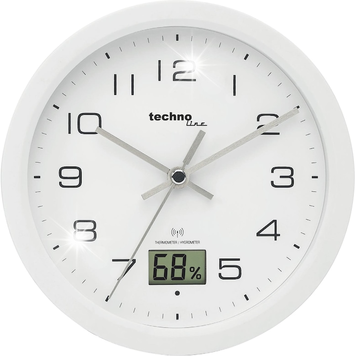 Dekoratív óra, Technoline, higrométer és hőmérő, fehér, 17x17cm