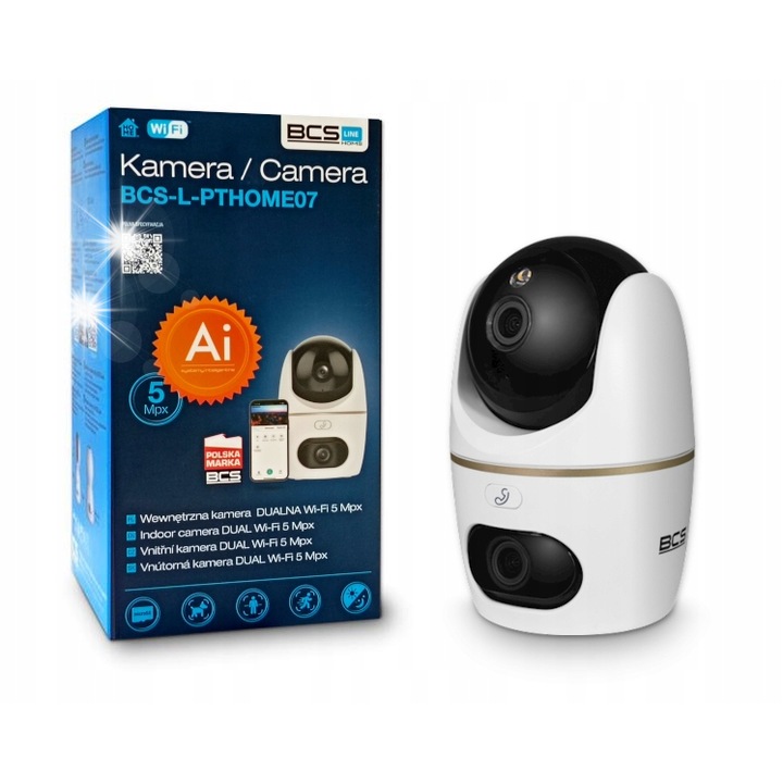 Камера за наблюдение BCS BCS-L-PTHOME07, въртяща се, Wi-Fi, 5MP, 30м IR, вътрешна