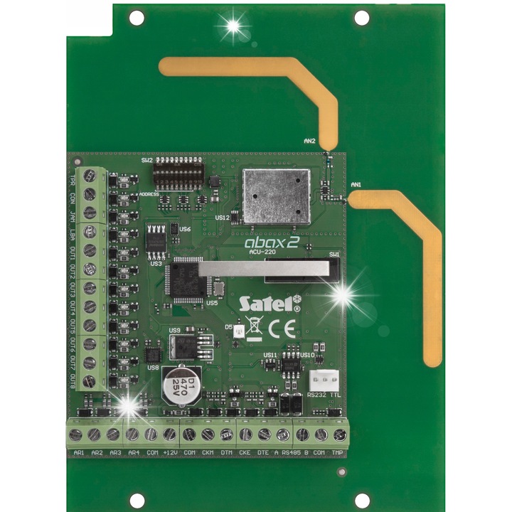 ACU-220 vezeték nélküli riasztórendszer vezérlő, Satel, kétirányú kommunikáció 868 MHz, 48 eszköz támogatása, 126x158x32mm
