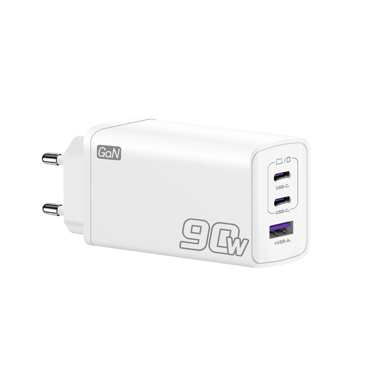 Incarcator multiport, 6porturi cu incarcare rapida de 90W, 1 port USB 2 port Type-C, accepta protocolul PD, design universal multiport, compatibil cu telefoane mobile, smartwatch-uri, iPhone, Huawei, Samsung, Xiaomi, alb