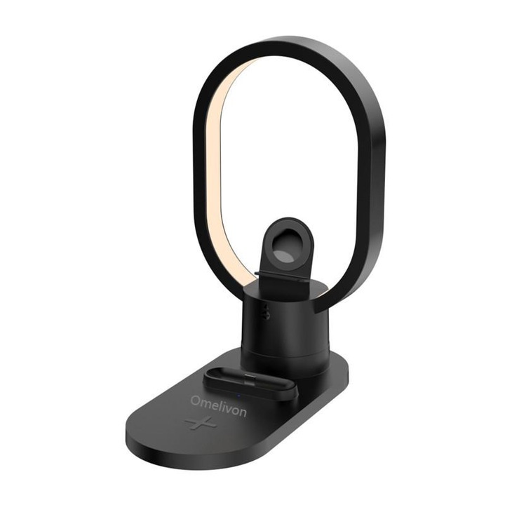 Încărcător wireless 4-in-1 Omelivon, rapid 15W, LED, negru